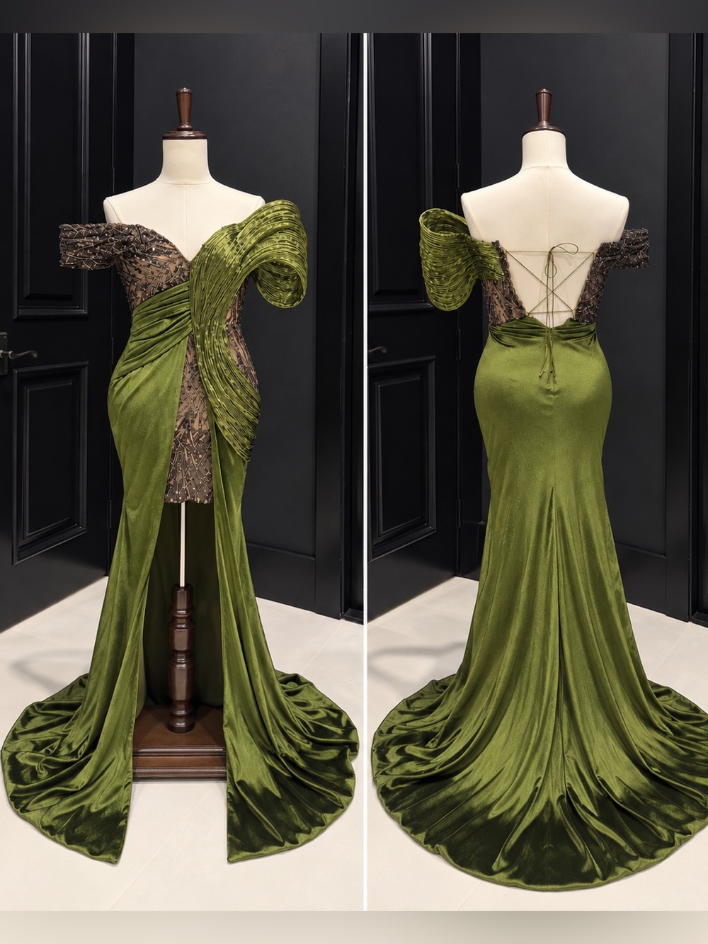 Olive Green Evening Gown